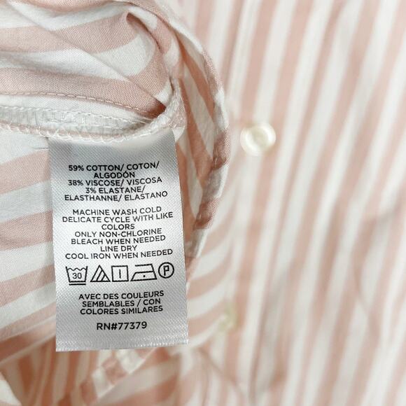 New Ann Taylor Small Pink Cream Weekend Stripe Relaxed Perfect Shirt Long Sleeve - Picture 8 of 10